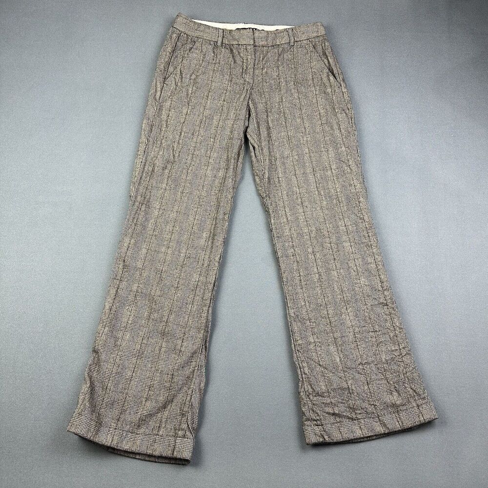 Theory Pants Womens 4 Black Plaid Wide Leg Flare Career Office Flannel Trouser*